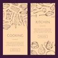 Vector banners illustration with hand drawn kitchen utensils Royalty Free Stock Photo