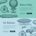 Vector banners illustration with steampunk hand drawn airships Royalty Free Stock Photo