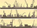 Vector banners of industrial port with cargo crane. Royalty Free Stock Photo