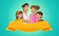 Vector banners and labels backgrounds with cartoon family