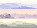 Vector banners of misty forest hills.