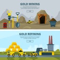 Vector banners set with illustrations of mining industry Royalty Free Stock Photo