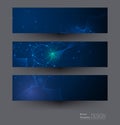 Vector banners set, network communication on dark blue background Royalty Free Stock Photo