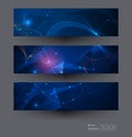 Vector banners set, network communication on dark blue background