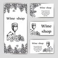 Vector banners set of wine company. Restaurant theme. Template for wine menu. Hand drawn design for poster or card