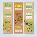 Vector banners stems of cotton plants