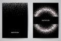 Vector banners template invitation, greeting card, cover.Silver glitter texture on a black background. eps10 Royalty Free Stock Photo