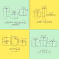 Vector banners with thin line icons of gift boxes.