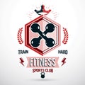 Vector barbell fitness equipment, weight-lifting association emblem