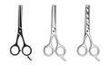 Vector Barber scissors isolated on white background. Hair scissors icon in 3 other styles. Royalty Free Stock Photo