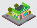 Vector barber shop isometric city street building isolated. Urban business construction property block facade plan