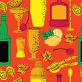 Vector bartender equipment seamless pattern.