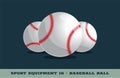 Vector baseball ball icon. Game equipment. Professional sport, classic ball for official competitions and tournaments. Isolated