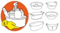Vector basin set illustration plastic metal wash wash glove doodle