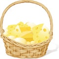 Vector basket fool of cheese on white