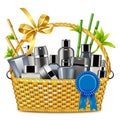 Vector Basket with Male Cosmetics Royalty Free Stock Photo