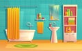 Vector bathroom interior, room with furniture, bathtub Royalty Free Stock Photo