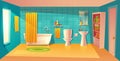 Vector bathroom interior, room with furniture, bathtub Royalty Free Stock Photo