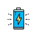 Vector battery, accumulator charging flat color line icon.