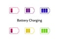 Vector battery charging icons set. Color red, green, yellow and violet flat modern icon isolated on white background. Design Royalty Free Stock Photo