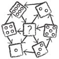 Vector Bayesian network icon with dice and question mark representing probability Royalty Free Stock Photo