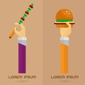 Vector BBQ hamburger icon set arm and hand Royalty Free Stock Photo