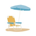 Vector Beach Chair, Blue Umbrella and Ball, Summer holiday, Time to travel concept. Eps 10 Vector. Vacation and travel Royalty Free Stock Photo