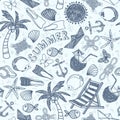 Vector beach seamless pattern. Summer background. Royalty Free Stock Photo