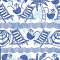 Vector beach seamless pattern. Summer background. Royalty Free Stock Photo