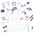 Vector beach themed doodles set Royalty Free Stock Photo