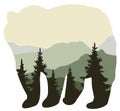 Vector Bear Forest Abstract Animal. landscape, nature background.