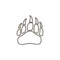 Vector bear paw footstep silhouette for logo, icon, poster, banner. Wild animal paw print with claws. The trail of bear, imprint.