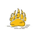 Vector bear paw footstep silhouette for logo, icon, poster, banner. Wild animal paw print with claws. The trail of bear, imprint.