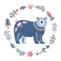 Vector bear in scandinavian style Folk forest animal