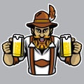 Bearded bavarian man holding a couple of beer pint glass Royalty Free Stock Photo