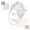 vector bearded glamorous portrait of a man with curly hairstyle