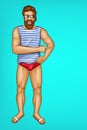 Vector bearded man smiling in swimming trunks