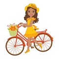 Vector Beautiful African American Girl with Bicycle Royalty Free Stock Photo