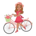 Vector Beautiful African American Girl with Bicycle Royalty Free Stock Photo