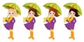 Vector Beautiful Autumn Girls with Umbrellas