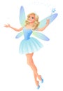 Vector beautiful blue fairy with magic wand and dragonfly wings. Royalty Free Stock Photo