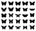 Vector beautiful butterfly insect icons isolated on white background. silhouette of tropical butterflies. summer nature