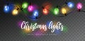 Vector beautiful colorful shining christmas lights garland isolated on dark background - decorative border Royalty Free Stock Photo