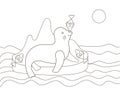 Vector beautiful coloring book for adults and children with a fur seal and fish on the island among the waves. A series of Royalty Free Stock Photo