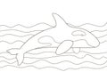 Vector beautiful coloring book for adults and children with a killer whale among the waves. A series of coloring books with marine Royalty Free Stock Photo