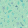 Vector beautiful cyan tropical elements seamless pattern background