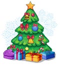 Vector beautiful decorated christmas tree with presents