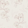 Vector Beautiful Delicate Magnolia Floral Branches in Warm Shades seamless pattern background. Perfect for fabric