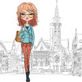 Vector beautiful fashion girl in Bruges