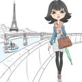 Vector beautiful fashion girl in Paris